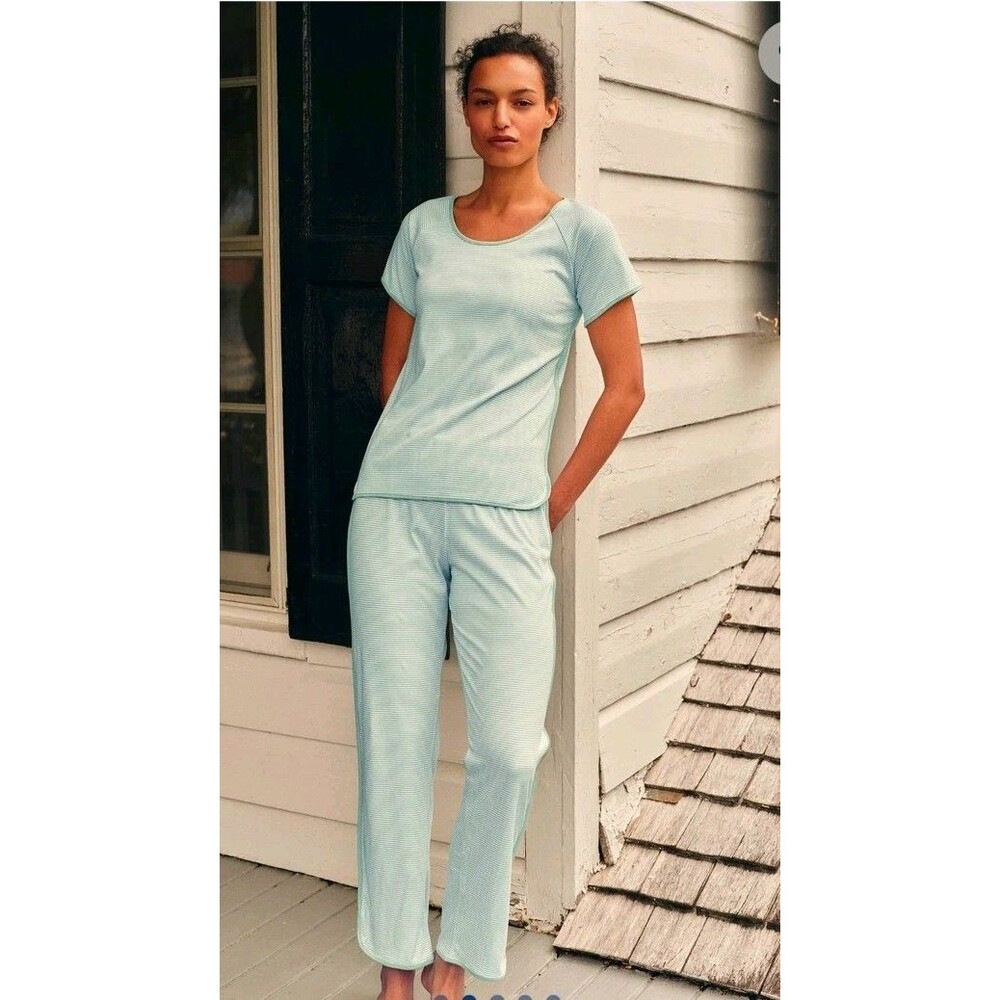 LAKE Pima Cotton 3-Piece Pajama Set sz XL in Parisian Green Striped